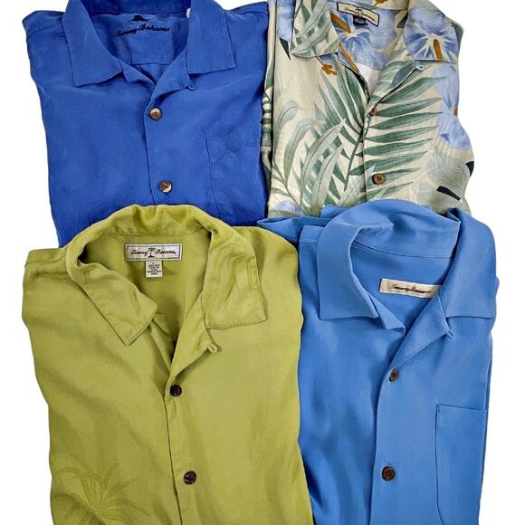 Tommy Bahama Lot 4 Short Sleeve Hawaiian Tiki  Solid Button Down Camp Shirts L - Picture 1 of 5